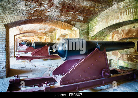 View of a Row of Cannons in a Fort Casemate, Fort Sumter, Charleston, South Carolina Stock Photo