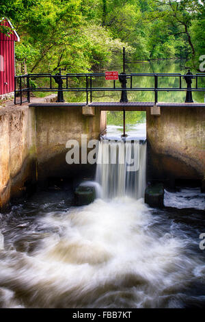 Water Rushing Through at a  Lock on The Deleware & Raritan Canal at Griggstown During Spring, Somerset County, New Jersey, USA Stock Photo
