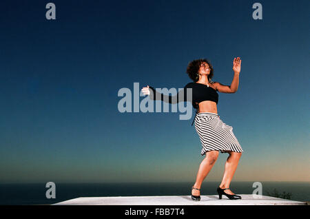 LOS ANGELES, CA – AUGUST 28: Alexandria Bradley tap dancing in Los Angeles, California on August 28, 2003. Stock Photo