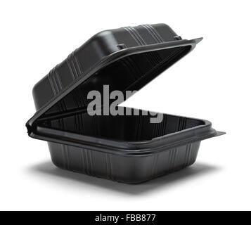 Black Plastic Take Out Box Isolated on White Background. Stock Photo