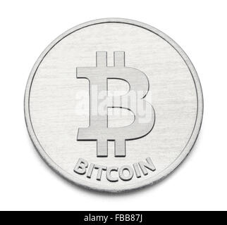 Silver Bitcoin Digital Currency Isolated on a White Background. Stock Photo