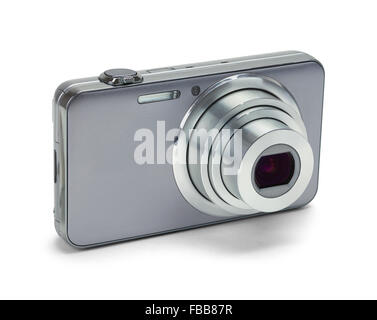 Point and Shoot Silver Camera Isolated on a White Background. Stock Photo