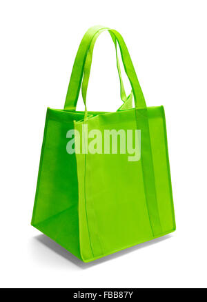 Green Fabric Shopping Bag Isolated on a White Background. Stock Photo