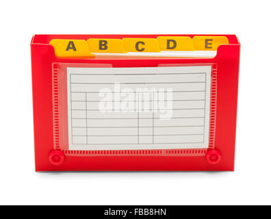Red Index Card Holder Isolated on White Background. Stock Photo