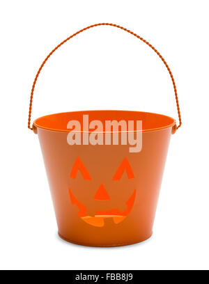 Orange Jack O Lattern Bucket Isolated on White Background. Stock Photo