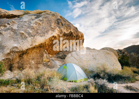 Camping along the Boy Scout Trail in the Wonderland of Rocks, Joshua Tree National Park, California Stock Photo