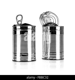 Two Opened tin cans on a white background Stock Photo