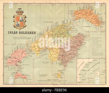 ISLAS BALEARES ILLES BALEARS Mallorca Ibiza Menorca Balearic Islands, c1911 map Stock Photo