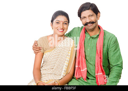 2 indian Rural Married Couple Arm Around  sitting Stock Photo