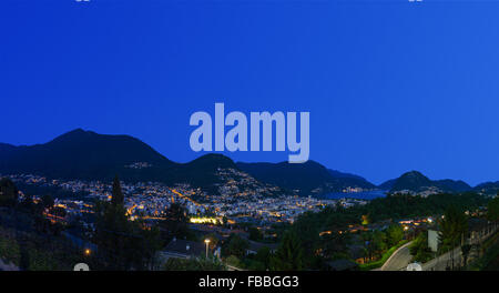 Night Landscape, Lake Lugano Stock Photo