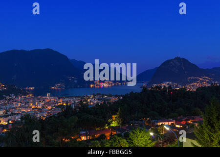 Night Landscape, Lake Lugano Stock Photo