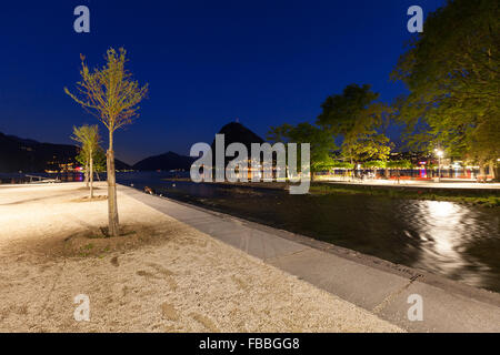 Night Landscape, Lake Lugano Stock Photo