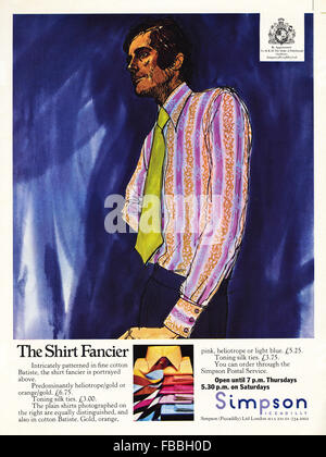 Original full page colour vintage advert from 1970s. Advertisement from 1971 advertising Simpson mens shirts by Royal Appointment Stock Photo