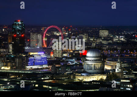 Skyline view of St Paul's Cathedral and the London Eye, London, UK Stock Photo