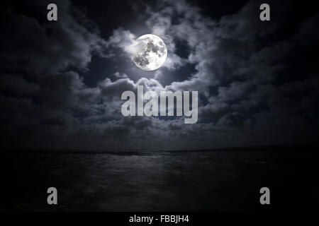 Full moon reflecting on the North Sea. Stock Photo