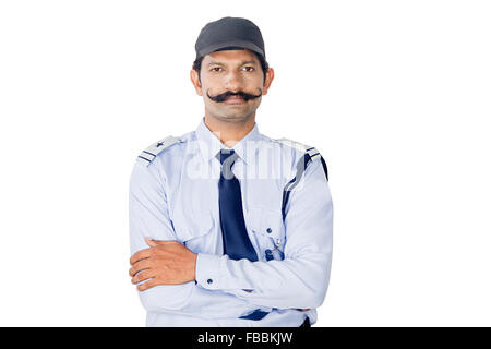 1 indian man Security Guard Standing Arms Crossed pose Stock Photo