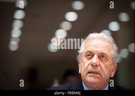 Brussels, Bxl, Belgium. 14th Jan, 2016. Dimitris Avramopoulos, EU commissioner for Migration and home affairs addresses parliamentary committee at European Parliament headquarters in Brussels, Belgium on 14.01.2016 by Wiktor Dabkowski Credit:  Wiktor Dabkowski/ZUMA Wire/Alamy Live News Stock Photo