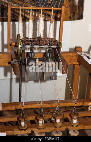 UK, England, Derbyshire, Cromford Mill, four bobbin cotton spinning jenny Stock Photo