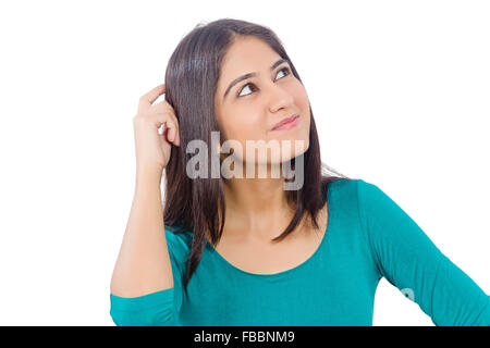 1 indian  Young Woman thinking Stock Photo
