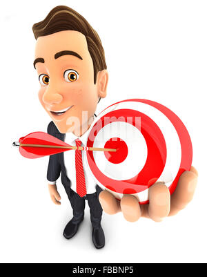 3d businessman holding a sphere target, isolated white background Stock Photo