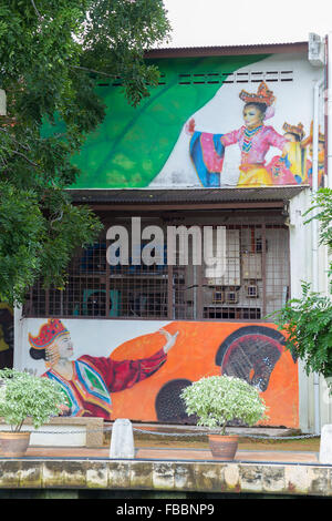 Colorful wall murals by the Malacca river. Stock Photo