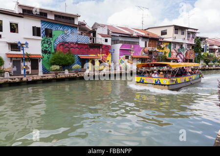 Colorful wall murals by the Malacca river. Stock Photo