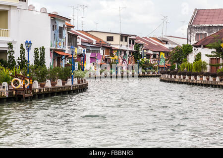 Colorful wall murals by the Malacca river. Stock Photo
