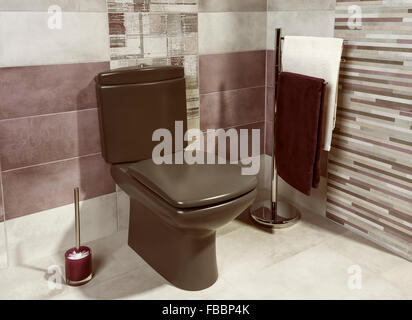 detail of modern private bathroom interior with brown tiles Stock Photo