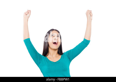 1 indian Young Woman Victory Celebration Stock Photo