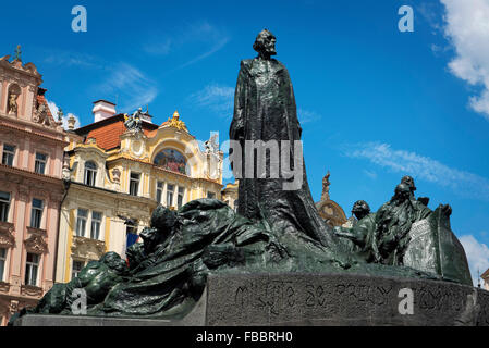 Jan Hus Monument, Old Town Square, Prague, Czech Republic, Ministertvo pro mistni rozvo, ministry of local development, Stock Photo