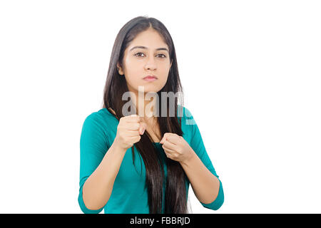 1 indian Young Woman Angry Fighting Stock Photo