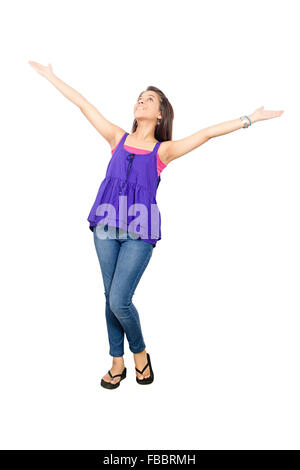 1 indian Young Woman Arms Outstretched Anticipation Stock Photo