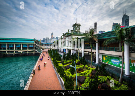 View of a waterfront promenade along the Victoria Harbour, in Hong Kong, Hong Kong. Stock Photo