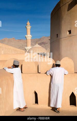 Omani schoolboys visiting Nizwa Fort in Nizwa Oman Stock Photo