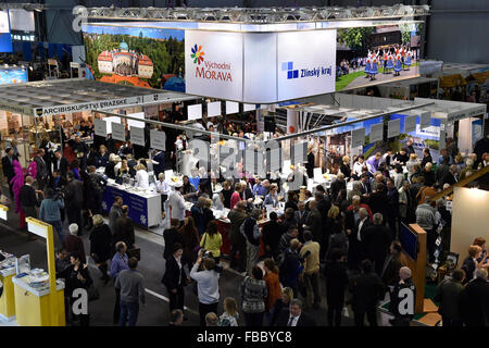 Central Europe's largest presentation of the tourism industry  with emphasis on regions is again take place at the Brno Exhibition Centre, Czech Republic.  GO and REGIONTOUR fairs start on Thursday,  January 14, 2016. (CTK Photo/Vaclav Salek) Stock Photo