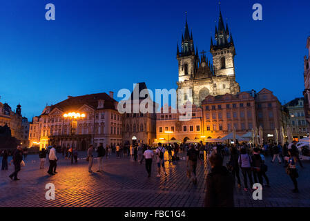 Old town square at night dusk, Prague, Czech Republic Stock Photo
