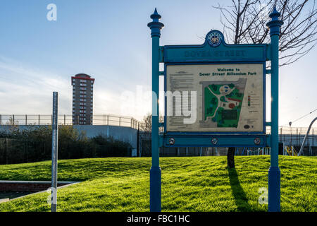 Dover Street play park in Shankill Road Belfast with Divis Tower in background. Stock Photo