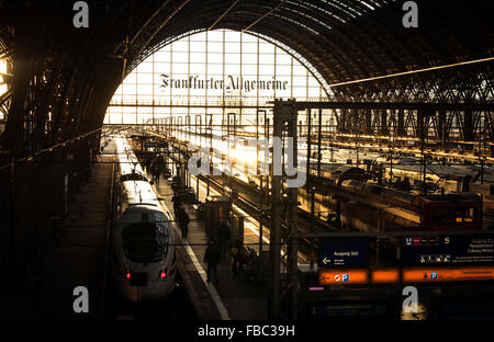 People arriving or departing   at the Frankfurt main train station, Hauptbahnhof Stock Photo