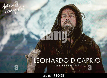 Los Angeles, California, USA. 14th Jan, 2016. Best Actor in a Leading Role --- Leonardo DiCaprio in ''The Revenant.'' --- The Academy of Motion Picture Arts and Sciences announced the 2016 Oscar Nominations in 24 categories early Thursday morning including, best actor, best actress, best picture among others. Credit:  David Bro/ZUMA Wire/Alamy Live News Stock Photo
