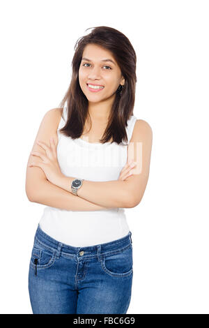 1 indian Young Woman Arms Crossed Posing Stock Photo