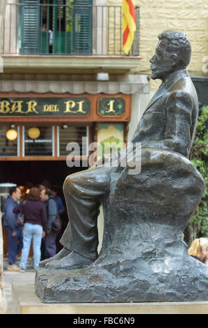 Angel Guimera Statue. Plaza del Pi square in Barcelona, Catalonia, Spain. Europe Stock Photo