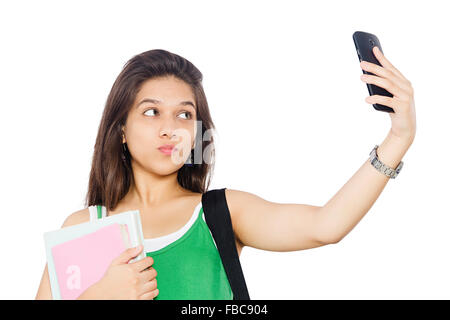 1 indian Young Woman college Student  Mobile Phone Selfie Picture Clicking