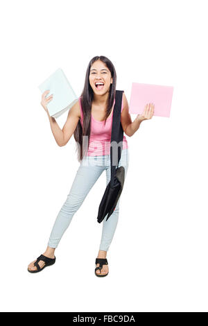 1 indian Young Woman college Student Shouting Stock Photo
