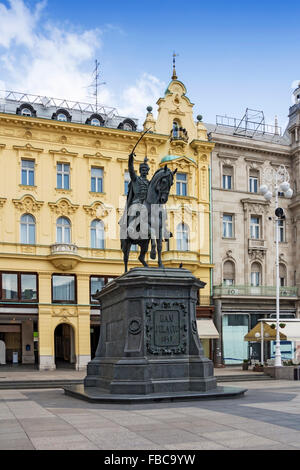 Monument of Ban Jelacic on central square in Zagreb, Croatia Stock Photo