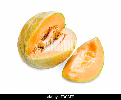 Melon Fruit Whole and Slice Isolated on White Stock Photo
