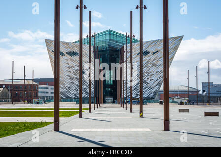 The view from behind Belfast's world famous Titanic building. Stock Photo