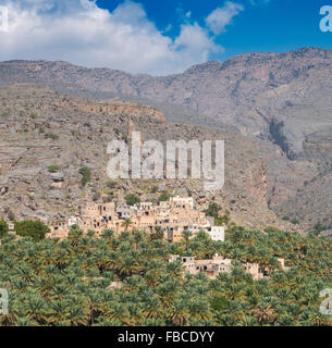 View of traditional old village at Misfat al Abryeen in Oman Stock Photo