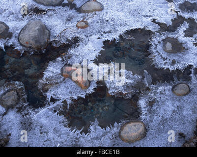 Frozen stream and rocks close-up Stock Photo