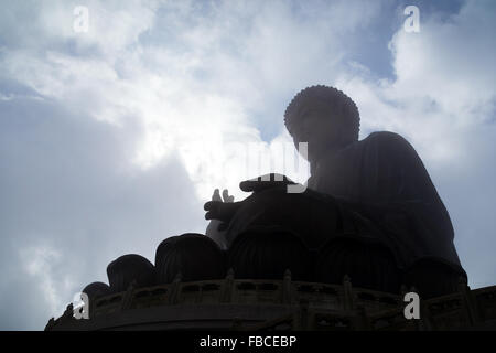 Silhouette of the Tian Tan Buddha or Big Buddha statue in Hong Kong, China. Stock Photo