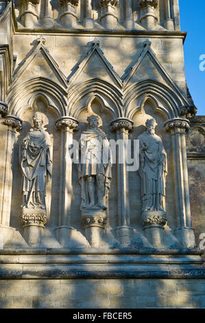 Detail of the stone carving on the west front of Salisbury Cathedral, Wiltshire, United Kingdom